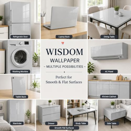 Image of WISDOM Light Grey glossye Self Adhesive Waterproof Bubble Free Wallpaper for Wall, Furniture, Kitchen Cabinet, Wardrobe, Table and DIY Home Decor (20X72 in)