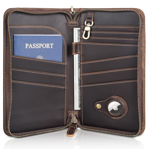Polare Full Grain Leather Family Travel Passport Wallet and Documents Organizer RFID Blocking Case Holder Fits 6 Passports for Men and Women