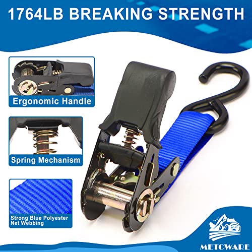 Ratchet Straps Tie Down - 1764Lb Break Strength - 4Pk 1’’ X 15’ Rachet Tie Downs With Padded Handle, Coated S Hook, Soft Loop, Storage Bag For Moving Cargo, Lawn Equipment, Motorcycle (Blue) #TOP1