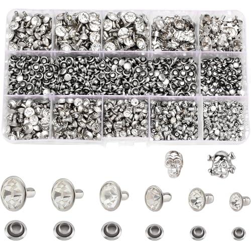 Rivets crânes tchèques blancs et strass en métal argenté RUBYCA pour customisation textile | 620 pcs - 2