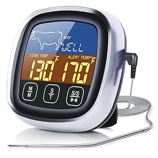 Pilita Digital Meat Thermometer for Cooking, 2022 Upgraded Touchscreen LCD Large Display Instant Read Food with Backlight, Long Probe, Kitchen Timer, BBQ, Oven, Silver