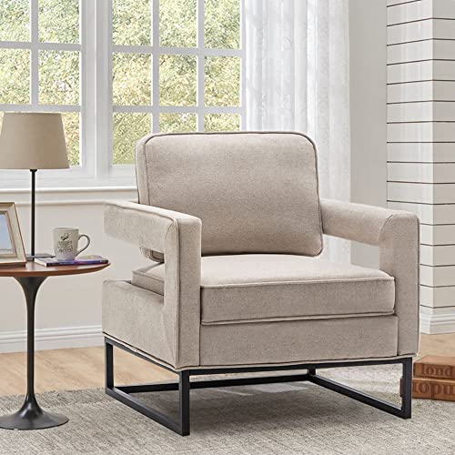 Alunaune Modern Arm Accent Chair Living Room Chairs, Mid Century Upholstered Backrest Lounge Chair Removable Seat Cushion Sofa Reception Chair For Bedroom-Beige #TOP10