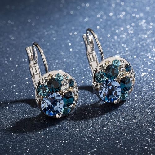 Multicolored Austrian Crystal Leverback Earrings for Women 14K Gold Plated Dangle Hoop Earrings Hypoallergenic Jewelry3