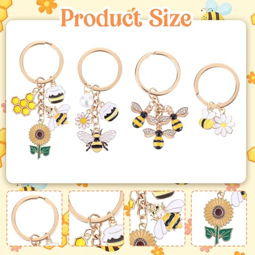 BOHUIZ 4 Pcs Bee Keychain, Bee Keychains for Women, Cute Bees Charms Enameled Keychain Purse Bag Accessories for Wallet Purse Handbags Backpack Accessories