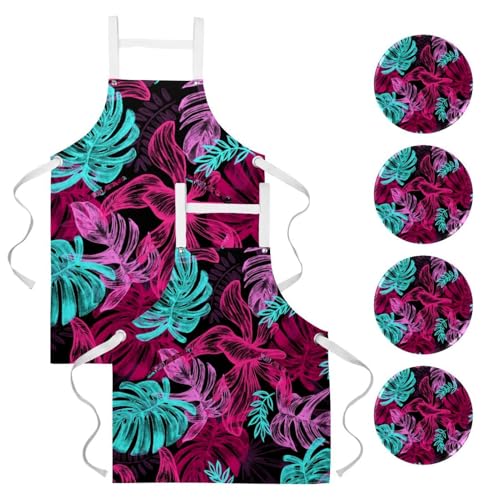 Tablier de serveuse feuilles exotiques pour pâtisserie et bistrots