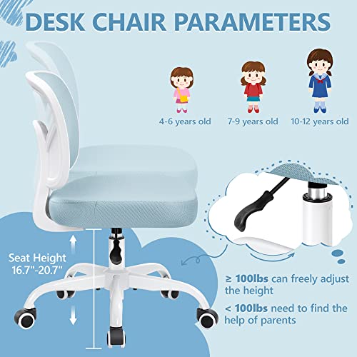 Image of Primy Kids Desk Chair, Pink Study Chair for Boys Girls with Height Adjustable, Swivel Mesh Task Student Chairs for 4-12, Growing Teen Office Chair for Home /School /Office(Light Blue)