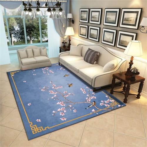 Tapis de décoration de maison lavable doux bleu classique