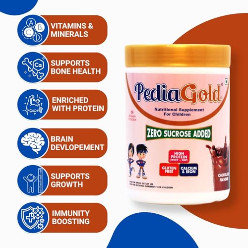 Image of PediaGold Nutrition Mix Powder for Children | For 2-14 Years | Chocolate - 400g | Zero Sucrose | 6g protein per serving | Supports Overall Health, Boosts Immunity | Nutritional Supplement for Kids
