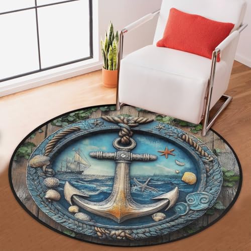 Tapete redondo decorativo 92 cm lavable antideslizante miniatura 5