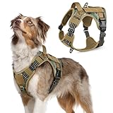 rabbitgoo Arnes Perro Antitirones, Arnes Perro Mediano Grande Transpirable, Arnés Táctico Perros Ajustable con Asa Anillos y Molle, Chaleco Durable Reflectante para Adiestrar, Camuflaje Marrón, M