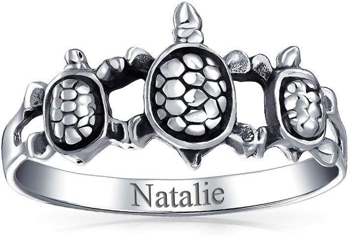 Bling Jewelry Nautical Hawaii Vacation BFF Friendship Three Best Friends Family Sea Turtle Ring Band For Women Oxidized .925 Sterling Silver Split Shank Ring