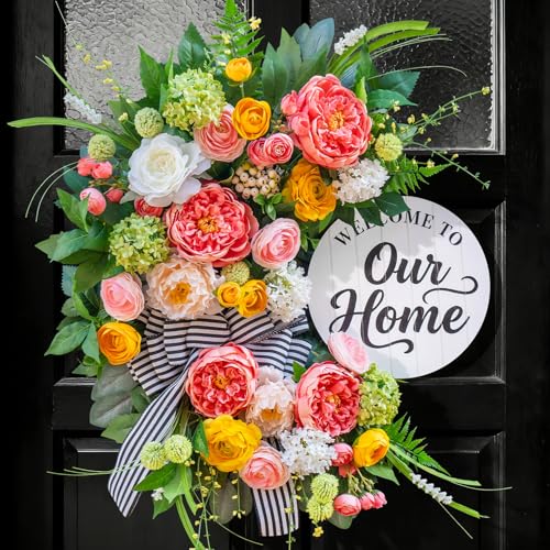 Spring Summer Wreaths for Front Door 24 Inch, Half Moon