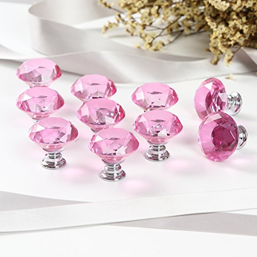 Czc Home 10 Pcs Diamond Crystal Glass Pull Handle Cabinet Knobs Cupboard Drawers Cabinet Dresser Bookcase Wardrobe (30Mm, Pink) #TOP5