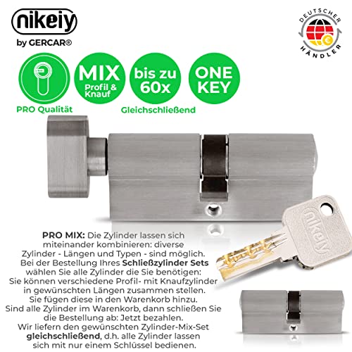 GERCAR Pro Schließanlage DIY MIX Knaufzylinder 30/30 Schließzylinder gleichschließend nach wunsch...