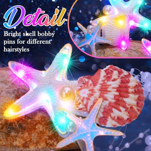 BARTOSI Pinzas de Pelo con Estrella de Mar LED, Accesorios para Disfraz de Sirena para Mujer (Pack de 2) miniatura 4