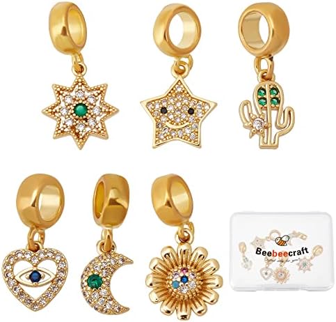 Beebeecraft 12Pcs 3 Style 18K Gold Plated Sun Moon Star Charms Cubic Zirconia Jewellery Making Findings with Jump Ring for DIY Bracelet Necklace Earring Making