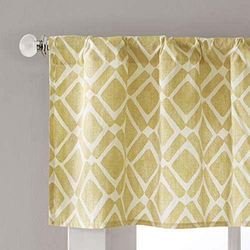 Madison Park Delray Printed Diamond-Rod Pocket Valance , Contemorary Valances For Windows , 50X18" , Yellow #TOP3