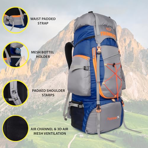 Image of Trekking Bag For Hiking /Camping /Outdoor Sports with Rain Cover Rucksack
