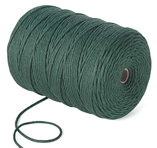 Homewit Hilo de algodón macramé, 3 mm x 300 m, color verde navideño, hilo de algodón natural, cuerda de algodón para proyectos decorativos, colgador de plantas, verde oscuro