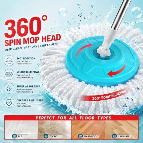 Image of 360 Spin Mop Bucket Set with Stainless Steel Handle & Microfiber Mop Mop Set (Multicolor)