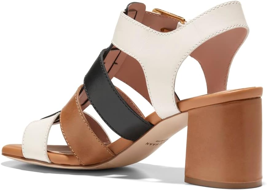 COLE HAAN Women's Josie Fisherman Sandal 65MM, Black/Ivory/Pecan Leather, 7