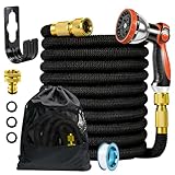 Gartenschlauch 15m Dreilagiger Latex, Wasserschlauch flexibel mit 3/4 Zoll und 1/2 Zoll -Anschlüssen, Garden Hose mit 10-Funktionsschlauchdüse, Flexibler Wasserschlauch mit Robuster Metallsprühkopf