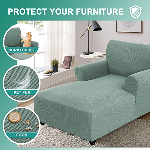 Chaise Cover, Stretch Chaise Lounge Covers, Chaise Chair Slipcover, Sofa Chaise Cover With Double Arm, Jacquard Fabric Small Checks Furniture Protector Couch Soft With Elastic Bottom（Green，M） #TOP3