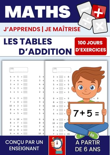 Tables d'addition | 100 fiches pour s'entraîner et maitriser les additions: Opérations. Calcul mental. Mathématiques. Exercices chronométrés.