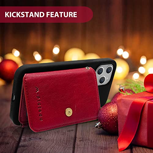 Image of M-Plateau Card Holder for Phone Case Button Closure Phone Wallet for Women with Zipper Coin Purse Have 6 Card Slots and ID Window Suitable for iPhone 14 Plus Case (Red)