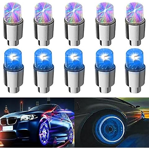 Bkinsety Pack of 10 LED wheel lights, flash light, tyre valve cap lamp for car, truck, motorcycle, bicycle (multi-coloured + blue) Cover