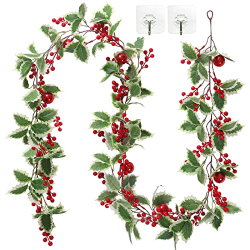 Weldomcor Guirlande Noel Guirlande Sapin Noel Artificiel, Couronne Sapin Vert Arbre avec Baies Boule Rouge pour Chambre Porte Mur Fenêtre Escalier Cheminée Cover