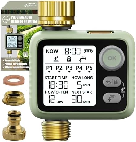 Programador de Riego Premium - Conectores de Latón - Sensor de Ll...