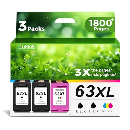 Ankink 63XL Ink Cartridges Replacement for HP 63 XL (2 Black 1 Color...