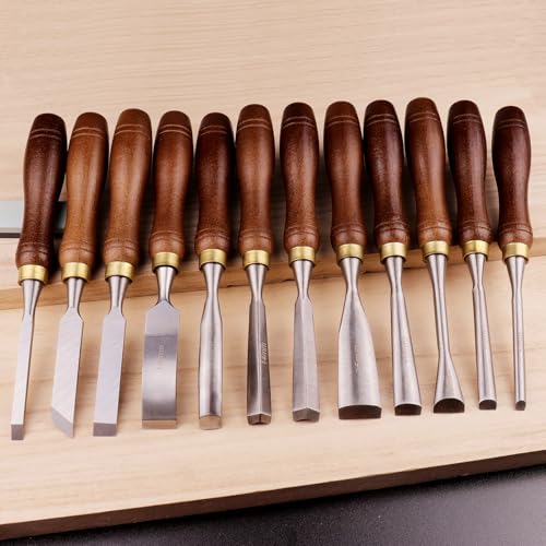 LWCUSNJ 12-Piece Wood Chisel Set,CR-V 60 Steel Blades Straight Edge V Chisel Gouge Carving Tools for Woodworking Beginners & Professionals with Storage Case - Image 6