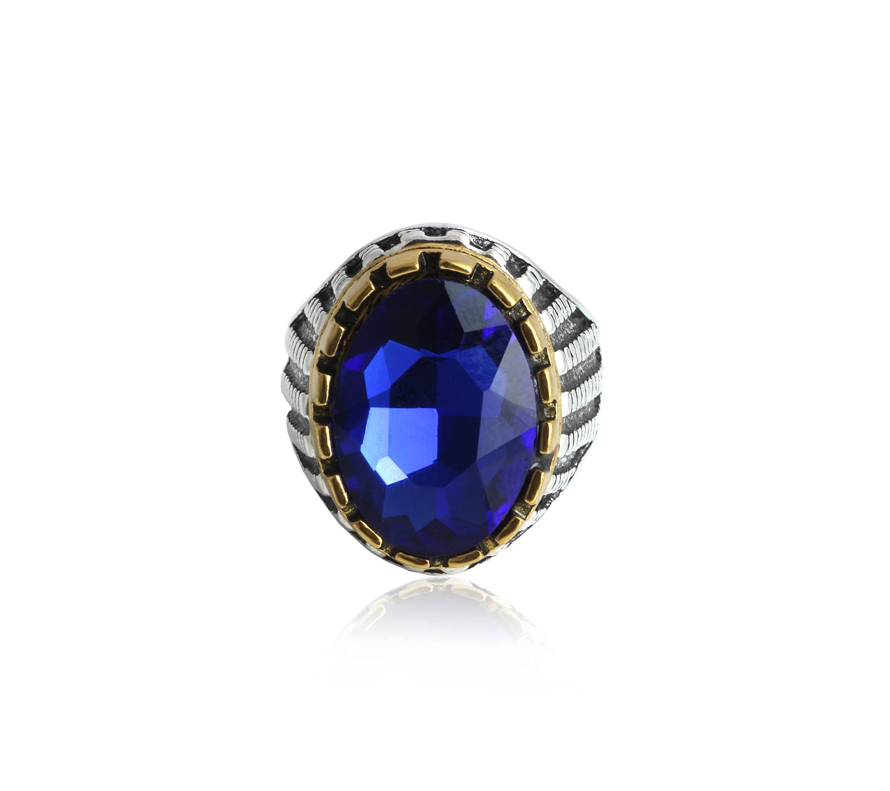Waama Jewels Stylish AD Studded Silver Metal Rings for Men & Boys Brass Silver Plated Ring (Blue) (B09B546MJ3) Amazon Price History, Amazon Price Tracker