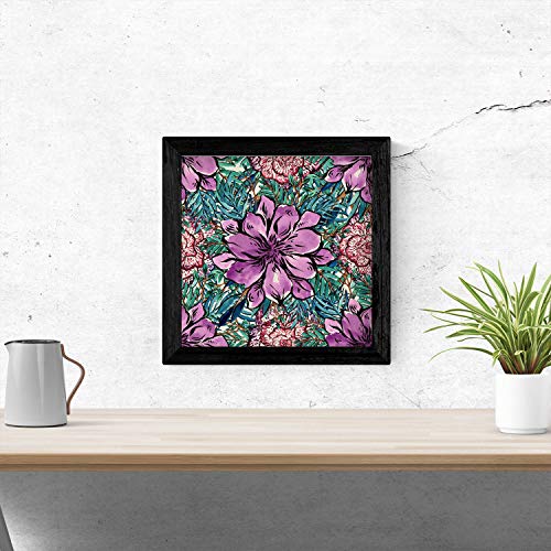 Nacnic Poster de flores y naturaleza. Lámina cuadrada Lilas cariñosas, ilustrada con dibujos a color. Decoración de plantas y naturaleza. Tamaño 20x20 con marco