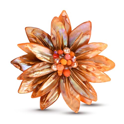 Image of AeraVida Water Lily Mother of Pearl Brooch Pin | Green, Tan Brown, Red, Orange and Rainbow Floral Statement Jewelry for Women | Clothes Accessories | Brooch Dress | Large Brooches