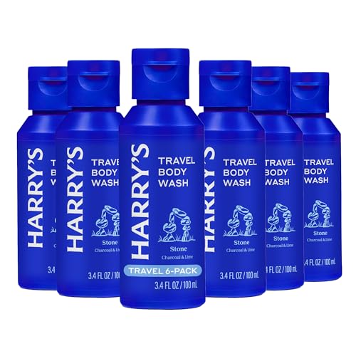 Harrys Travel Size Mens Body Wash - Stone - (6 Pack) 3.4 fl oz - TSA Approved for Travel - Shower Gel for Men - No Parabens Sulfates or Dyes