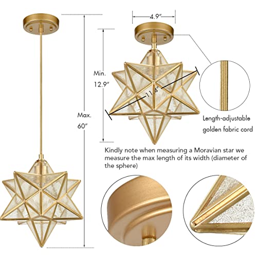 Image of DAYCENT Brass Moravian Star Flush Mount Ceiling Light & Pendant Light Bundle (12.7-in and 11-in)