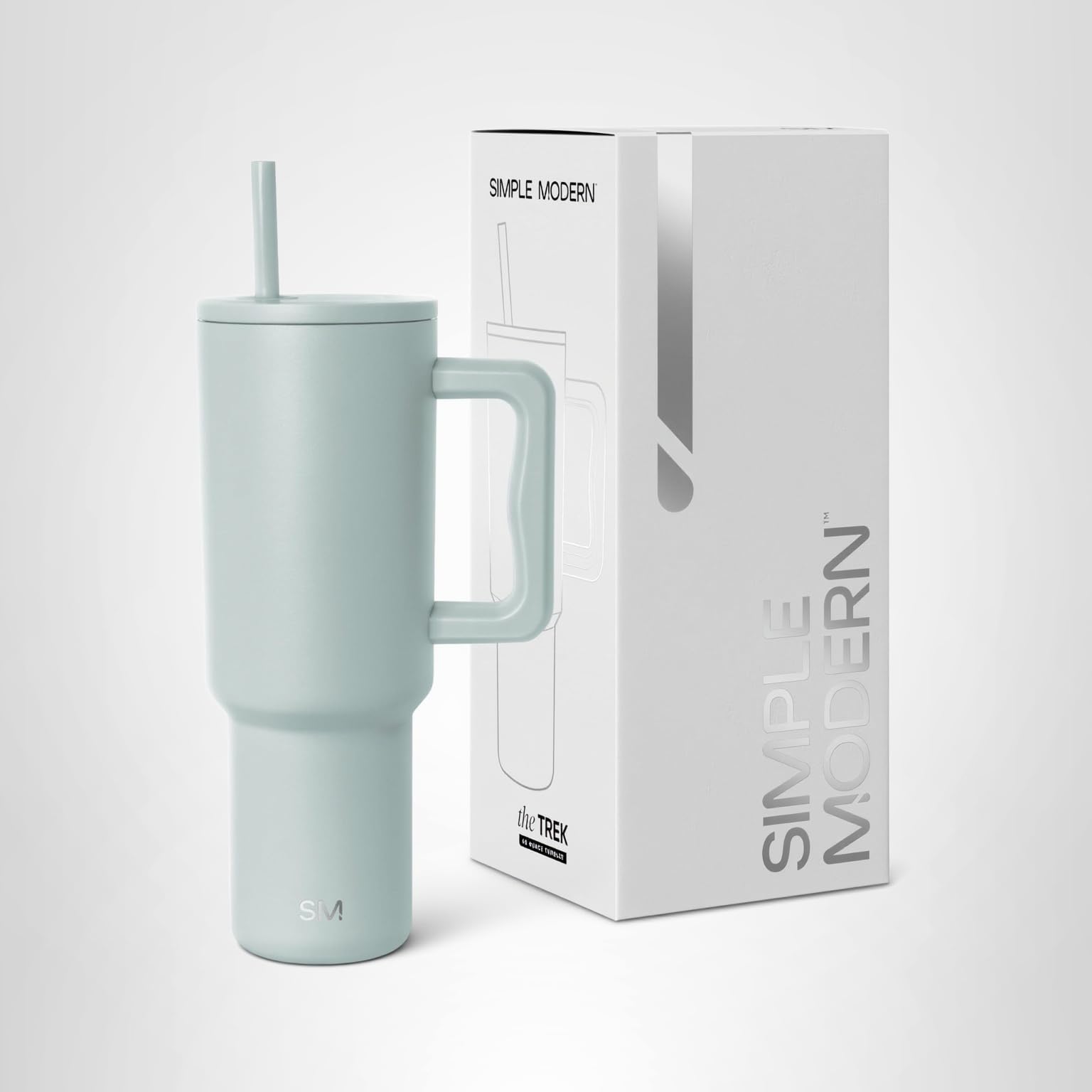 Simple Modern Tumbler 40 oz with Handle and Straw | Insulated Stainless Steel Water Bottle Iced Coffee Cup Travel Mug | Gifts for Women & Men | Trek | 1180ml | Sea Glass Sage