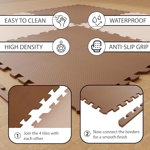 Image of EASYHOME Interlocking Mat - 12mm Thick | 60x60cm 9 Tiles (36 Sq Ft Area) for Kids | Soft & Protective Puzzle Mat for Baby Crawling, Playroom & Exercise