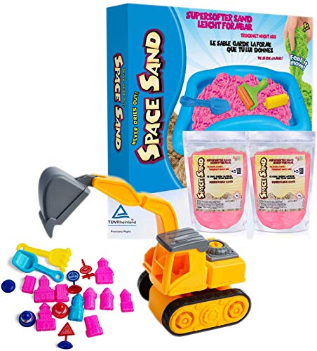 Leo & Emma 1.8 kg de Space Sand. Conjunto con Excavadora y moldes en Forma de Castillo, Palas, Arena mágica, maleable y terapéutica, Modelo 2020, Probado por TÜV (1.8kg Rosa)