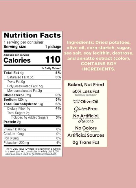Baked Potato Chips, Original, 0.875 oz Bags, (Pack of 16), Bundled By Shoppyway 50% Less Fat, Gluten Free, No Artificial Flavors, No Colors from Artificial Sources