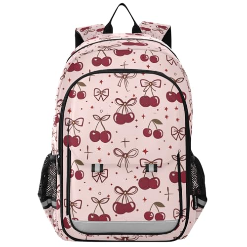 ALAZA Pink Bow Cherry Polka Dots Laptop Backpack Purse for Women Men School Bag 17 Inch Bookbag Student Boys Girls Travel Casual Daypack