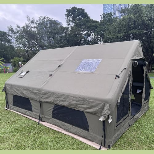 Large Luxury Inflatable Camping Tent, Technology Cotton Canvas Tent for 4-6-8-10-12 People | Breathable and Waterproof Tent with Skylight and Stove Jack, Suitable for Family Camping of 12 ㎡