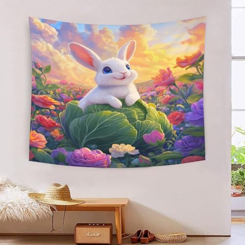 Tapisserie murale lapin 3D pour cacher un mur abime sans faire de travaux