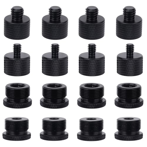 16pcs Mic Stand Adapter Parts Set, 5/8 to 3/8 & 5/8 to 1/4 Aluminum Microphone Holder Screw Adapters Accessories Replacement for Mic Stand Boom Arm Camera & Tripod
