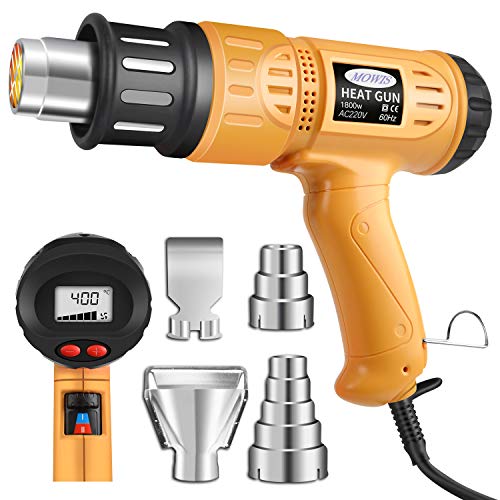 Pistola de Aire Caliente MOWIS 1800W Decapadora Avanzada con Pantalla LCD 100-600 ℃ Temperatura Ajustable, 4 Boquillas