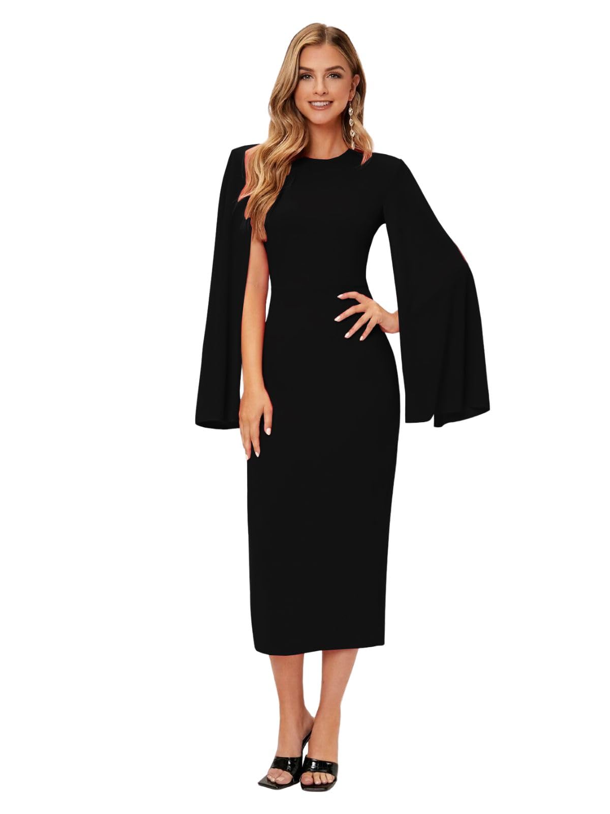 Greciilooks Lycra Standard Length One Piece Maxi Bodycon Dresses Midi Dress For Women (Gl-Wd1174_Black_M)