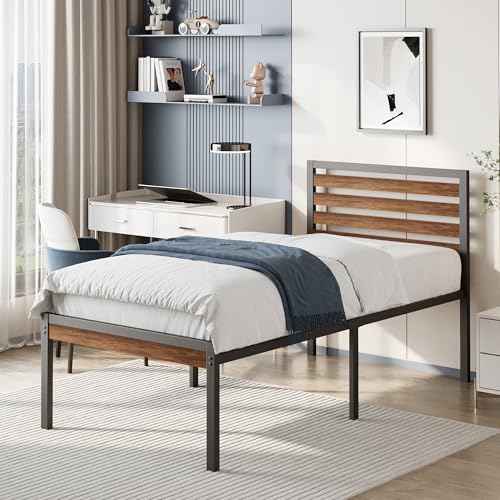 Yicensen 18 Inch Metal Twin XL Bed Frames with Wooden Headbo...